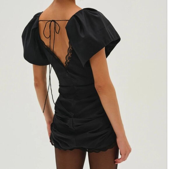NWT FOR LOVE AND LEMONS SINGRID BLACK PLEATED MINI DRESS SIZE XS - Picture 3 of 10